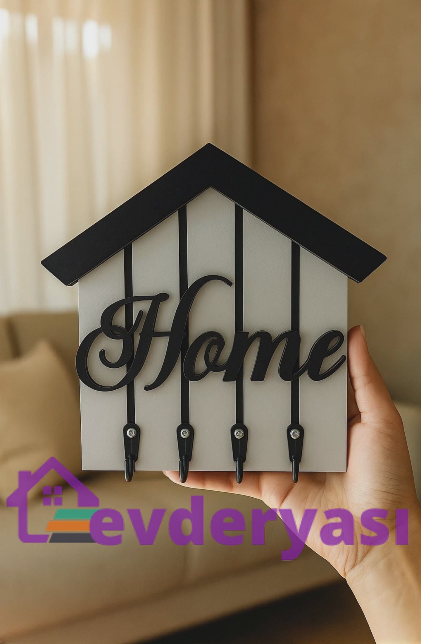 Home Yazılı Ev Şeklinde Duvar Anahtarlık Askısı